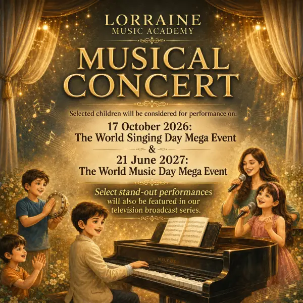 Lorraine Music Academy Musical Concert featuring young children performing piano, singing and percussion